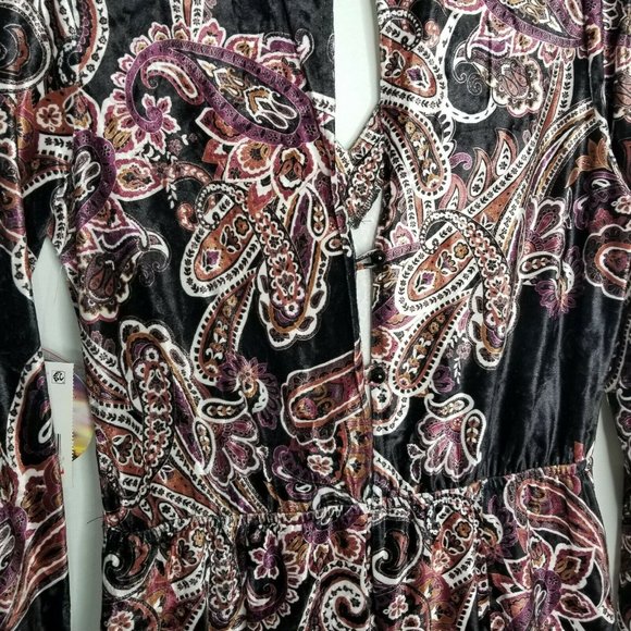Be Bop Black Rust Paisley Print Velvet Romper - Picture 5 of 7